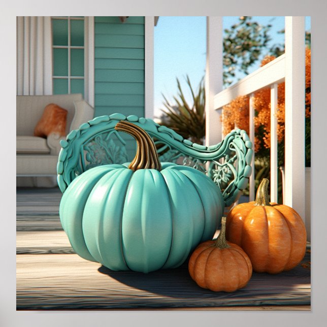 Stunning teal pumpkin digital art print (Front)