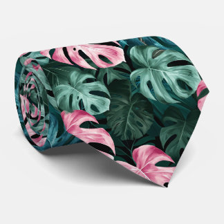 Stunning Tie with Tropical Leaves in Green & Pink