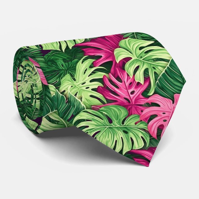 Stunning Tie with Tropical Monstera Leaves (Rolled)