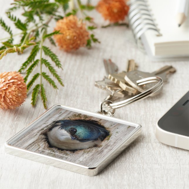 Stunning Tree Swallow Songbird in Nestbox Key Ring (Side)