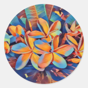 Stunning tropical frangipanis classic round sticker