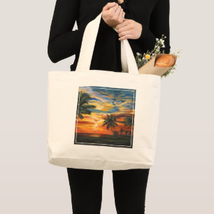 Stunning Tropical Sunset Large Tote Bag