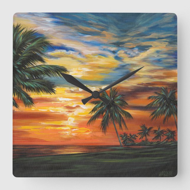 Stunning Tropical Sunset Square Wall Clock (Front)