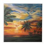 Stunning Tropical Sunset Tile<br><div class="desc">"Stunning Tropical Sunset II" by Carolee Vitaletti. Features a sunset against trees and water on the beach.</div>