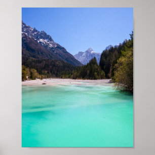 Stunning turquoise water in Kranjska Gora, Sloveni Poster