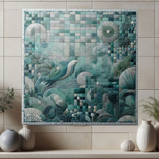 Stunning Underwater Aquamarine Crystal Blue Mosaic Tile