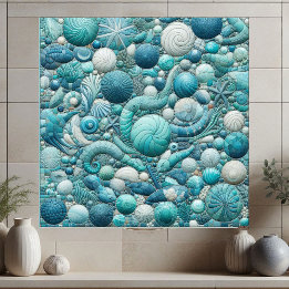 Stunning Underwater Shells Aquamarine Blue Mosaic Tile