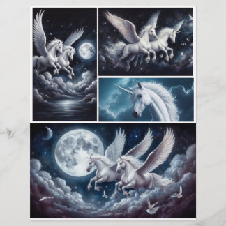 Stunning Unicorns and Pegaus Against Night Skies