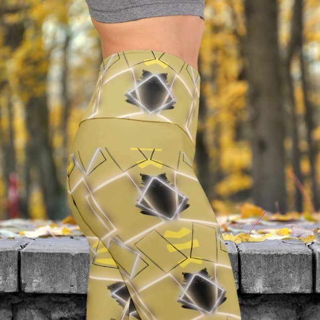 Stunning Vegas Gold Framed in Gold Pattern Yoga Capri Leggings (Framed in Gold on Vegas Gold Capri Leggings)