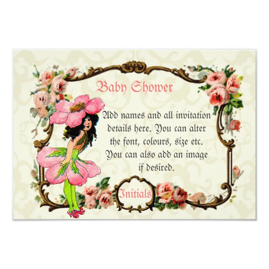 Stunning vintage art pink fairies baby girl shower card