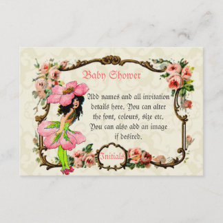 Stunning vintage art pink fairies baby girl shower invitation