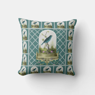 Stunning Vintage Blue Bird Art Pillow
