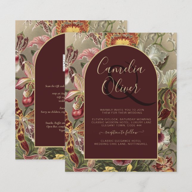 Stunning Vintage Botanical Burgundy Floral Weddin (Front/Back)