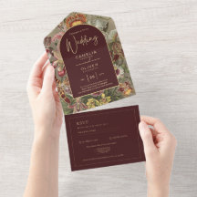 Stunning Vintage Botanical Burgundy Floral Weddin