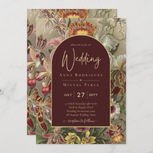 Stunning Vintage Botanical Burgundy Floral Weddin Invitation