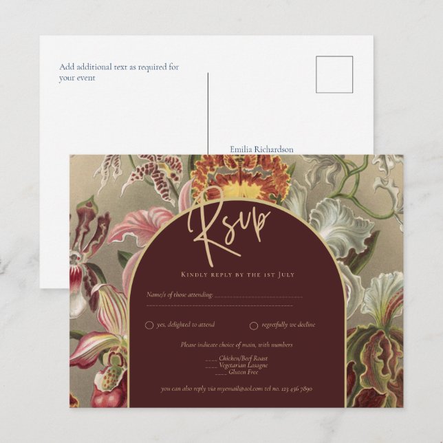 Stunning Vintage Botanical Burgundy Floral Weddin Postcard (Front/Back)