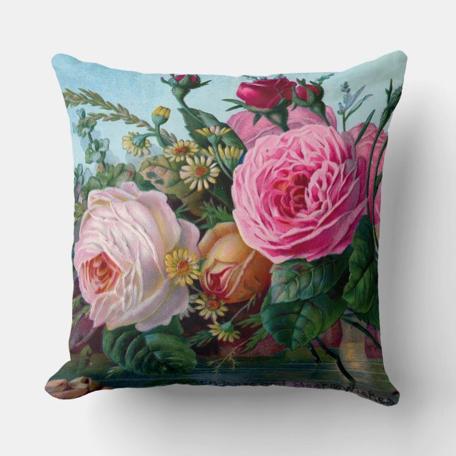 Stunning Vintage Roses Print Cushion (Front)
