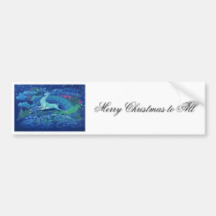 Stunning Vintage Russian Blue Christmas Reindeer Bumper Sticker