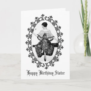 Stunning Vintage Woman Black Lace Birthday Sister Card