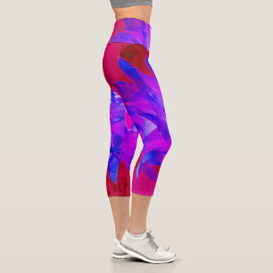 Stunning Violet Blue and Hot Pink Cactus Dahlia Capri Leggings