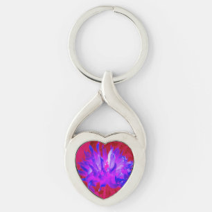 Stunning Violet Blue and Hot Pink Cactus Dahlia Key Ring