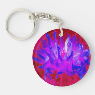 Stunning Violet Blue and Hot Pink Cactus Dahlia Key Ring