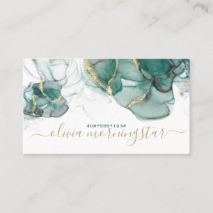 Stunning Viridian Green Gold Accent Alcohol Ink Business Card