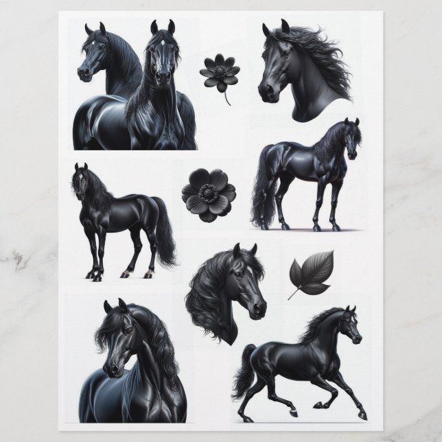 Stunning Watercolor Black Horses & Flowers (Front)