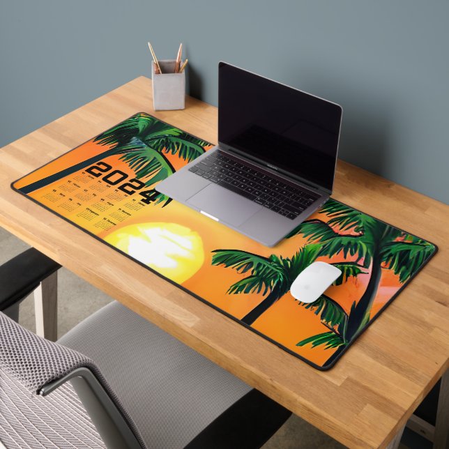 Stunning Watercolor Palm Trees Sunset  Desk Mat (Office 2)