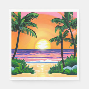 Stunning Watercolor Palm Trees Sunset  Napkin