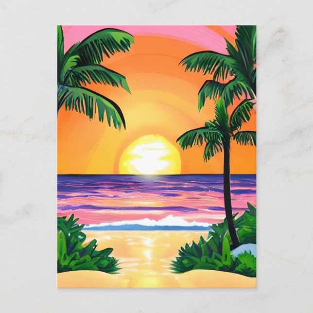 Stunning Watercolor Palm Trees Sunset  Postcard (Front)