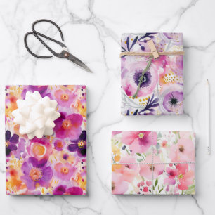 Stunning Watercolor Purple Floral Pattern Gift Wrapping Paper Sheet
