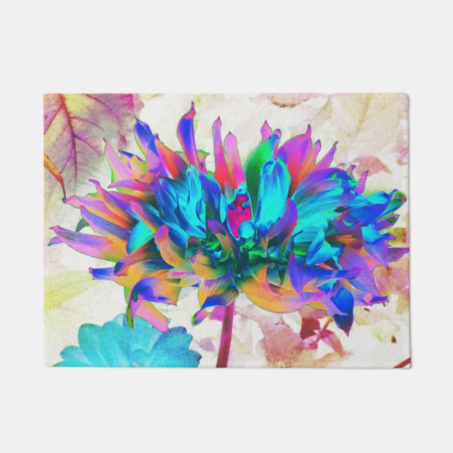 Stunning Watercolor Rainbow Cactus Dahlia Doormat (Front)
