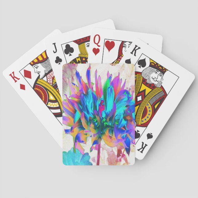 Stunning Watercolor Rainbow Cactus Dahlia Playing Cards (Back)