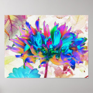 Stunning Watercolor Rainbow Cactus Dahlia Poster