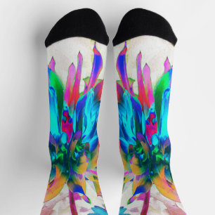 Stunning Watercolor Rainbow Cactus Dahlia Socks
