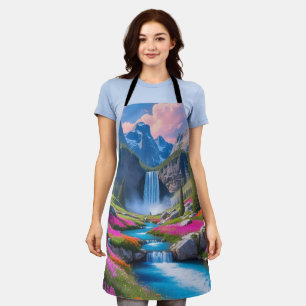 Stunning Waterfall & Mountain Landscape Shower Apron
