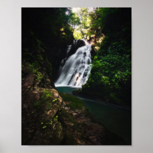 Stunning waterfall Šum in magical forest Poster