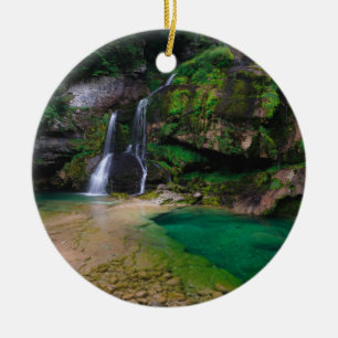 Stunning waterfall Virje, Slovenia Poster Ceramic Tree Decoration