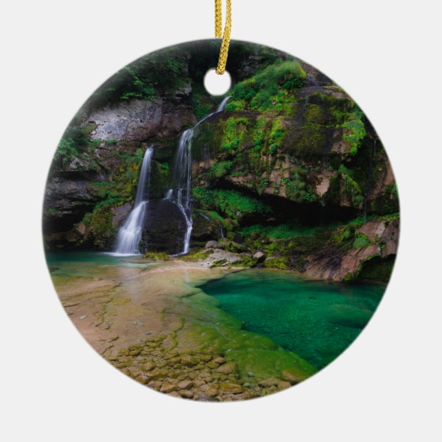 Stunning waterfall Virje, Slovenia Poster Ceramic Tree Decoration (Front)