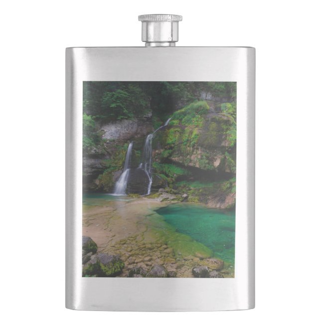 Stunning waterfall Virje, Slovenia Poster Hip Flask (Front)