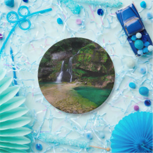 Stunning waterfall Virje, Slovenia Poster Paper Plate