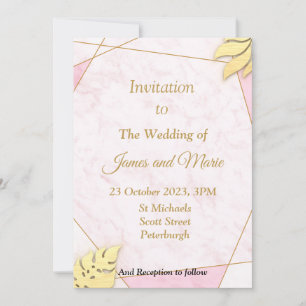 Stunning Wedding Invitation, pink marbling Invitation
