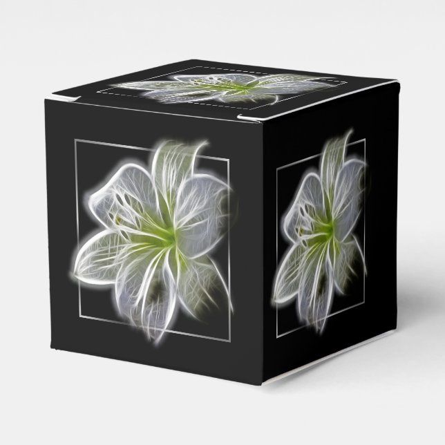 Stunning White Lily Fractal Art Black Favour Box (Front Side)