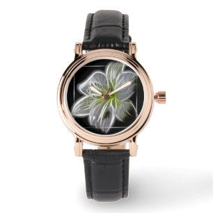 Stunning White Lily Fractal Art Black Watch