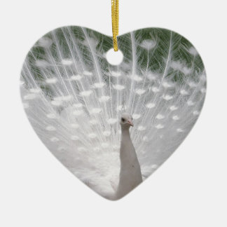 Stunning white Peacock ( Peafowl) full plume Ceramic Tree Decoration