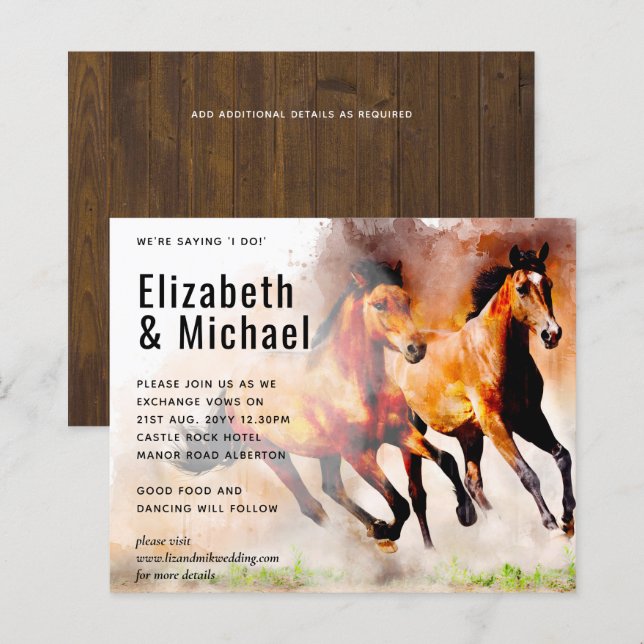Stunning Wild Horses Budget Wedding Invite (Front/Back)