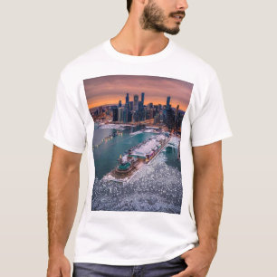 Stunning Winter Aerial View of Chicago Skyline T-Shirt