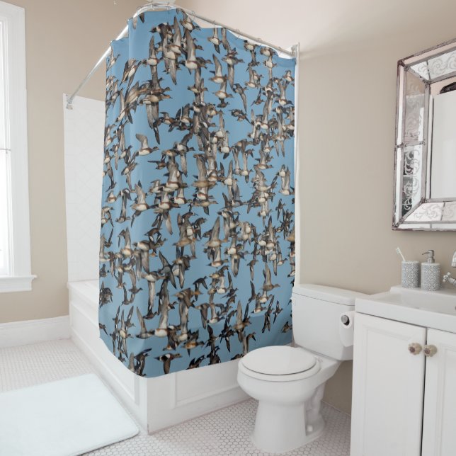 Stunning Winter Ducks in Flight Shower Curtain (In Situ)