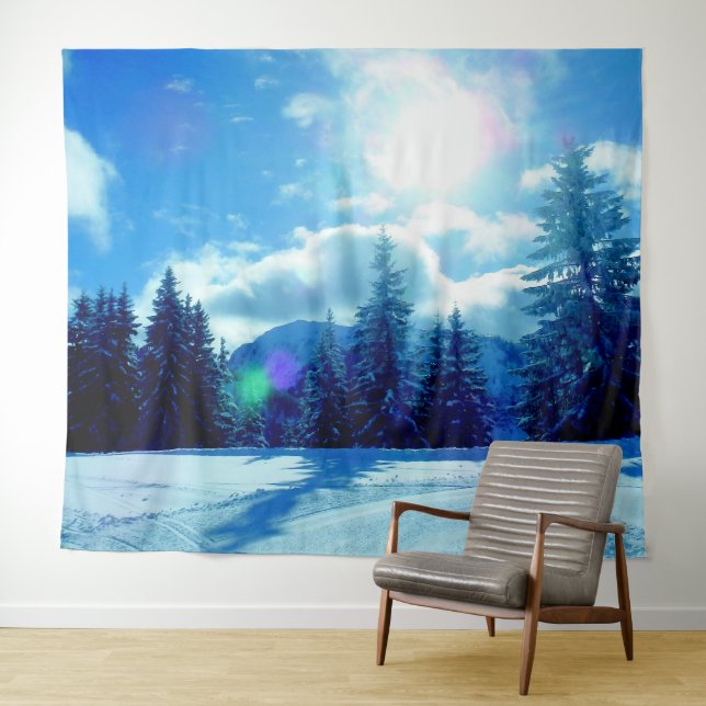 Stunning Winter Sun Pine Trees Landscape Tapestry (In Situ (Horizontal))